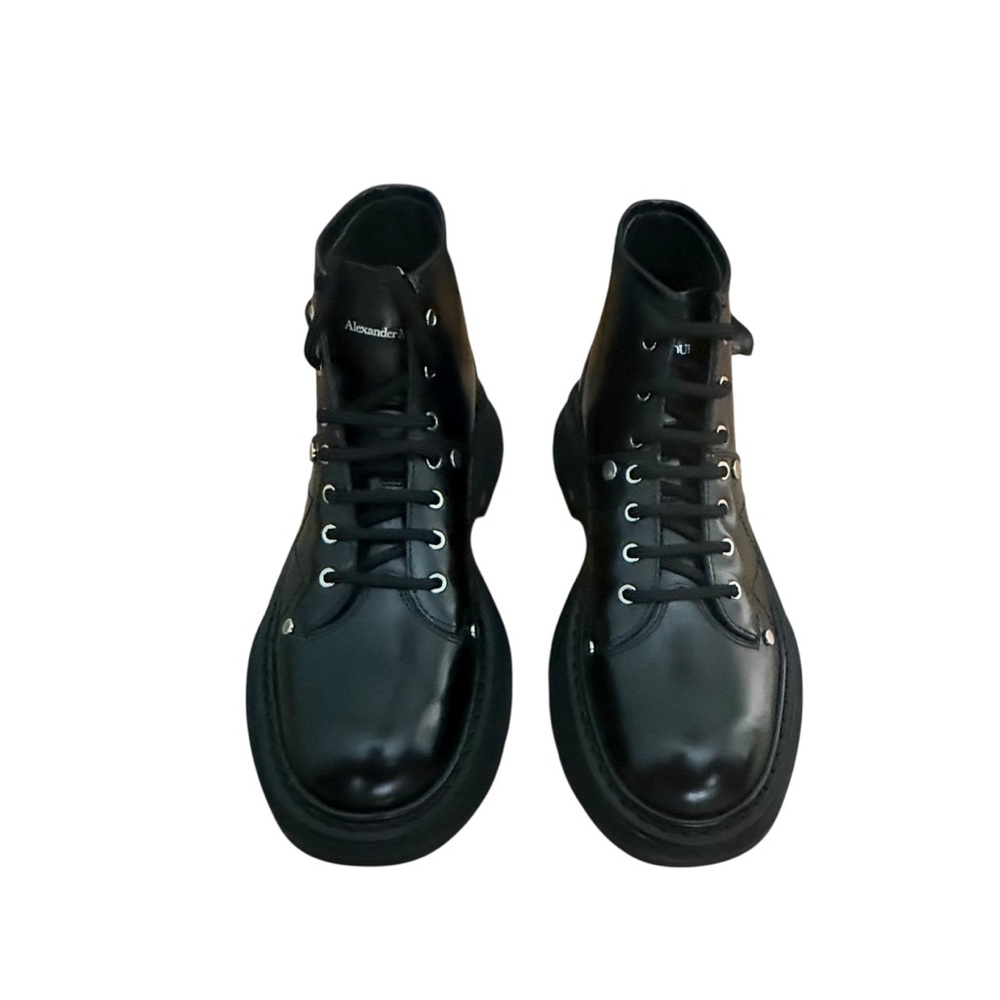 Alexander McQueen Tread Slick Leather Lace Up Spike  Combat Boots - Picture 3 of 9